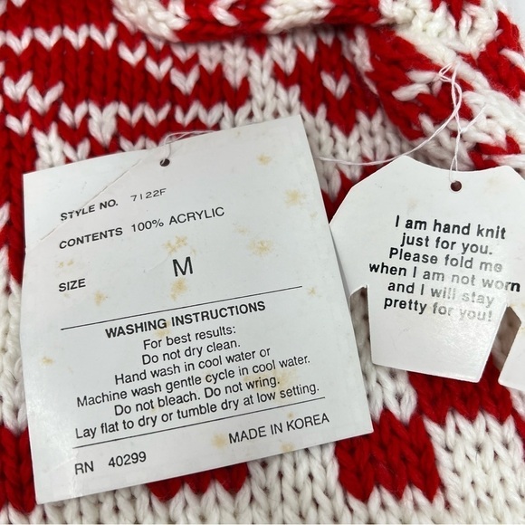 Y2K Ricki Snowflake Hand Knit Crew Neck Sweater Size M NWT Red Cream Chunky Knit - Picture 6 of 13